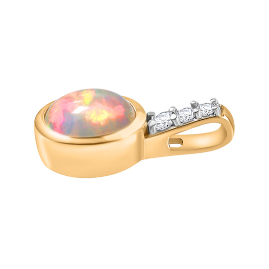 AA Natürlicher, äthiopischer Welo Opal, Weißer Zirkon Anhänger 925 Silber vergoldet ca. 1.27 ct