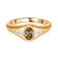 AA Natürlicher goldener Tansanit, Weißer Zirkon Ring, 925 Silber Gelbgold Vermeil (Größe 18.00), ca. 0.74 ct