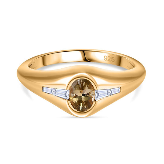 AA Natürlicher goldener Tansanit, Weißer Zirkon Ring, 925 Silber Gelbgold Vermeil (Größe 21.00), ca. 0.74 ct