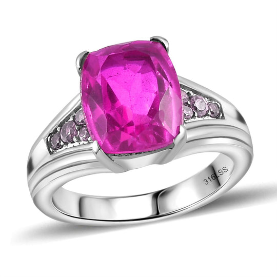 Orchidee Farbe Quarz Triplette, Rosa Zirkonia Ring Edelstahl ca. 4,68 ct