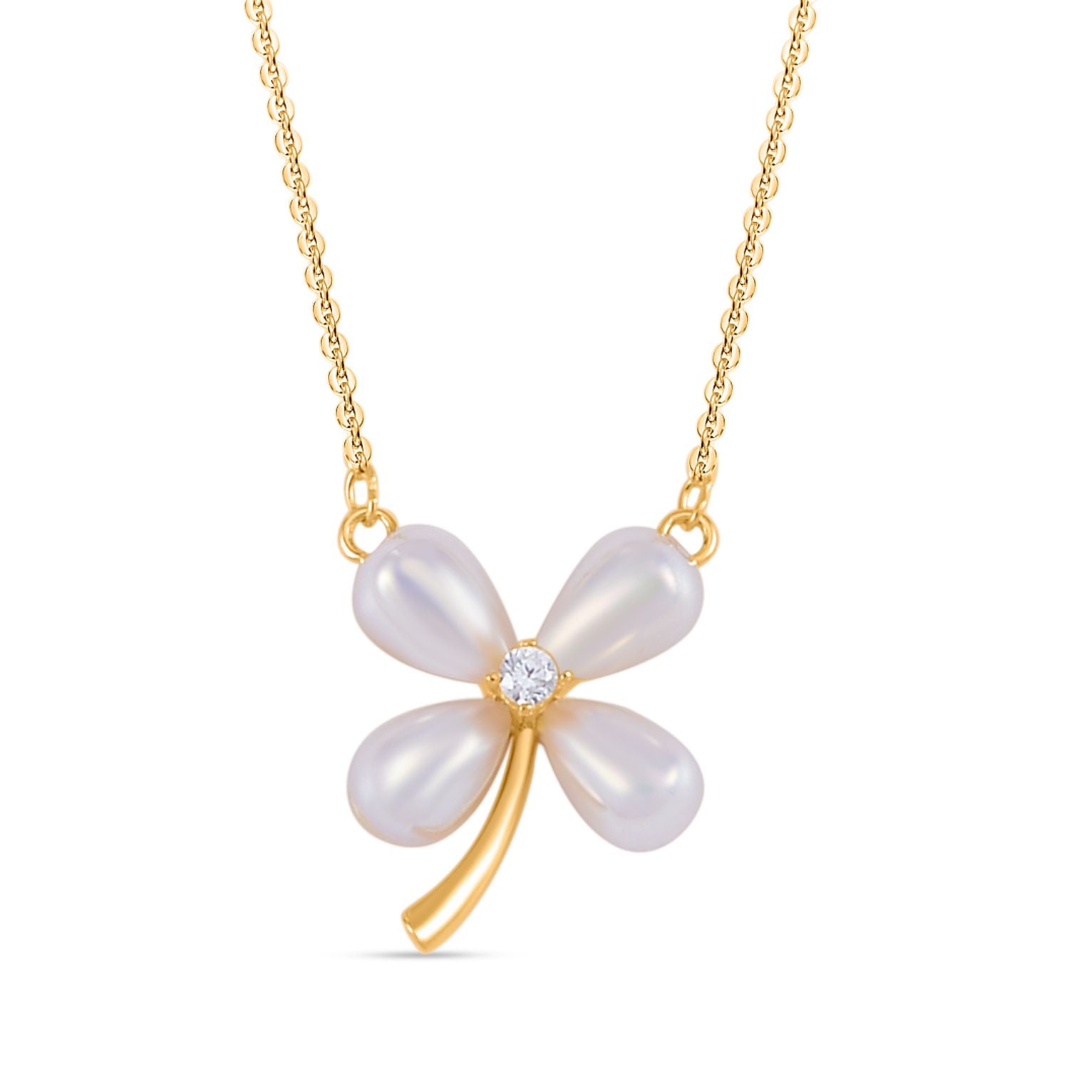 Weiße Muschelkernperle, Weißer Zirkonia Halskette ca. 45 cm 925 Silber vergoldet