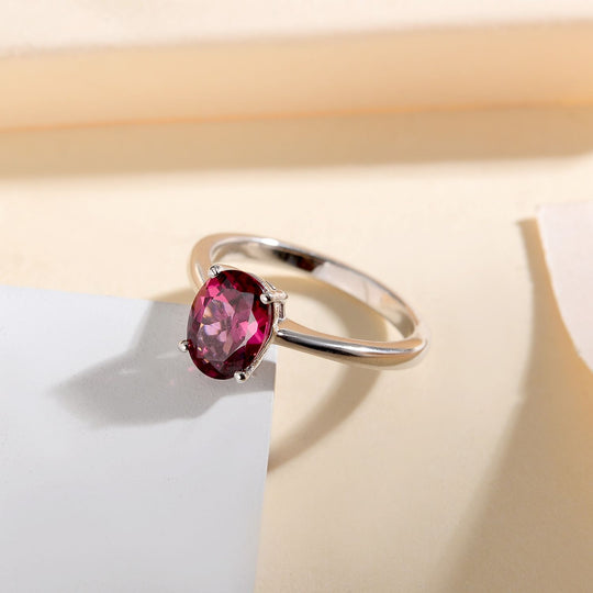 Natürlicher Rhodolith Granat Ring, 925 Silber platiniert ca. 1.63 ct
