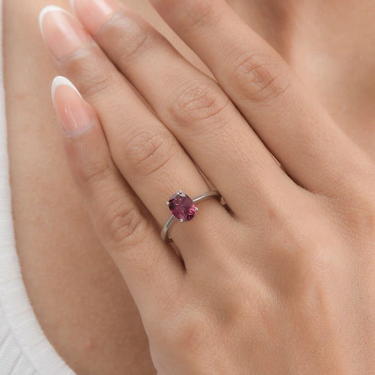 Natürlicher Rhodolith Granat Ring, 925 Silber platiniert ca. 1.63 ct
