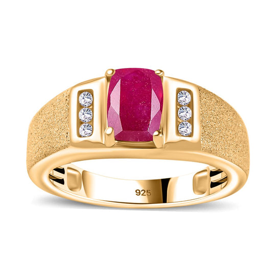Afrikanischer Rubin (Fissure gefüllt), Weißer Zirkon Ring, 925 Silber Gelbgold Vermeil (Größe 19.00) ca. 1.58 ct