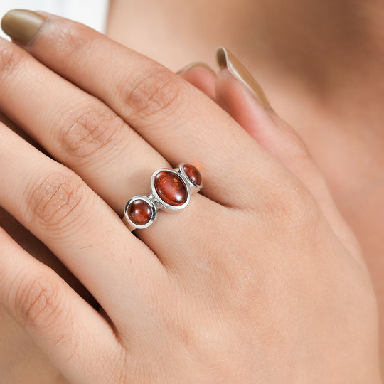 Natürlicher baltischer Bernstein Ring, 925 Silber rhodiniert, ca. 1.47 ct