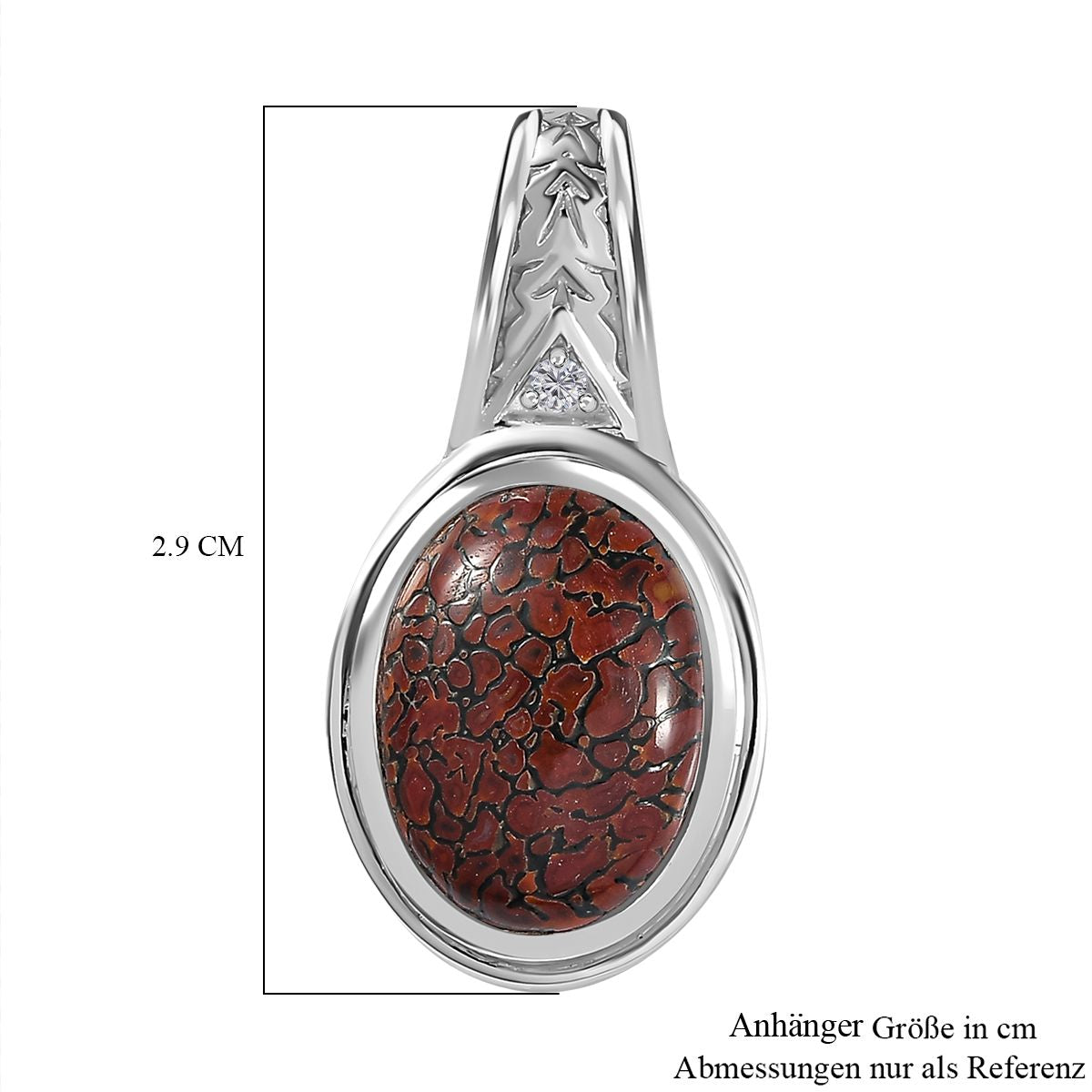AAA Fossil Dinosaurs Bone, Weißer Zirkon Anhänger, 925 Silber rhodiniert ca. 5.32 ct