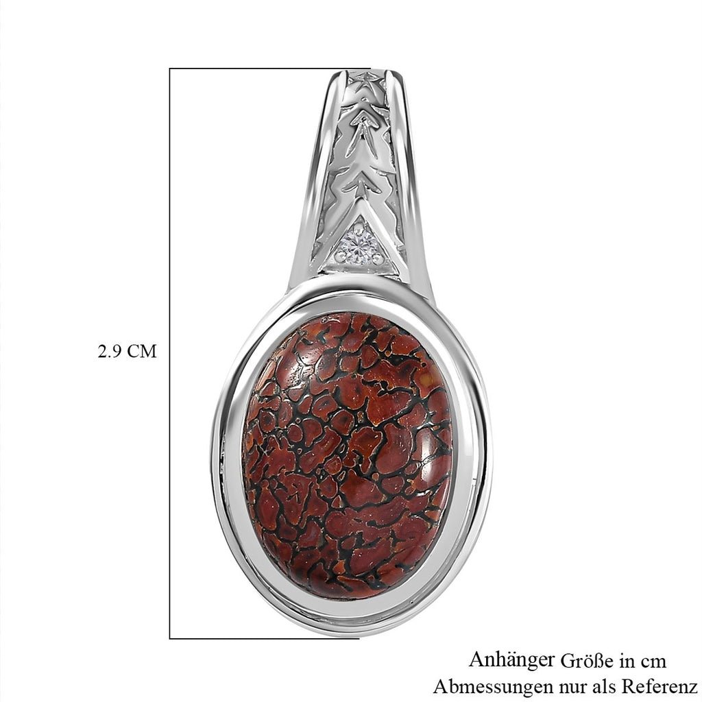 AAA Fossil Dinosaurs Bone, Weißer Zirkon Anhänger, 925 Silber rhodiniert ca. 5.32 ct