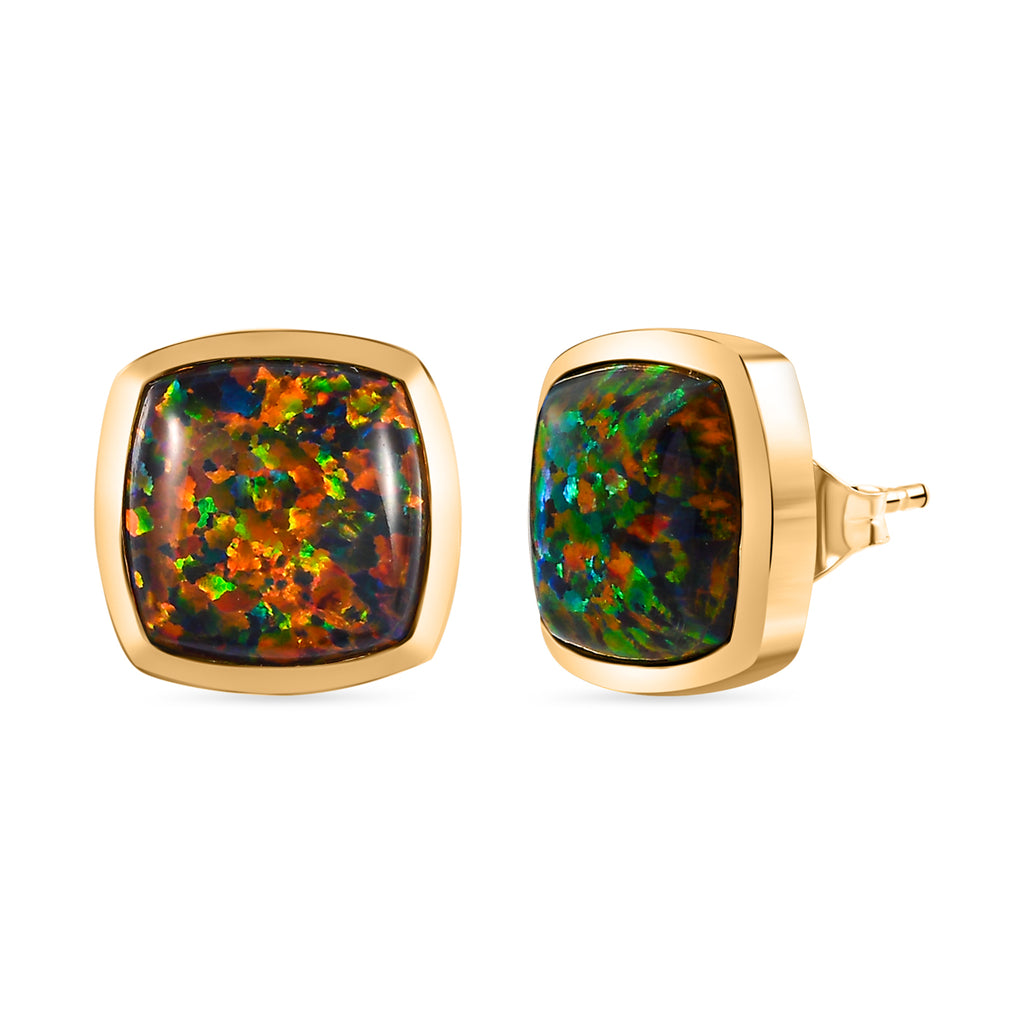 Labor erstellt schwarzen Opal Ohrringe 925 Silber Gelbgold Vermeil ca. 3,43 ct.