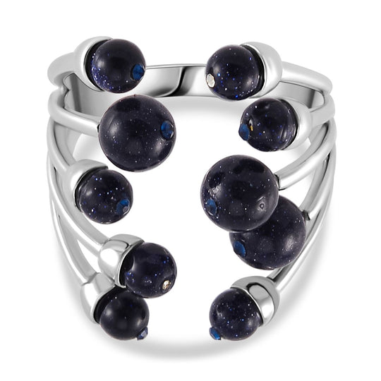 Blauer Sandstein, Blauer Kristall Flexibler Ring, Messing