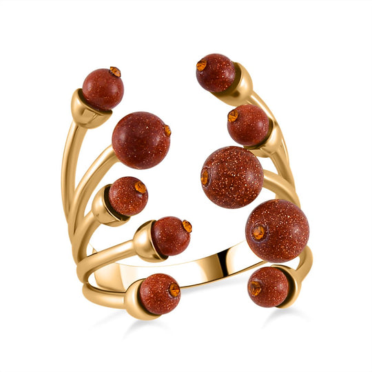 Blauer Sandstein, Blauer Kristall Flexibler Ring, Messing
