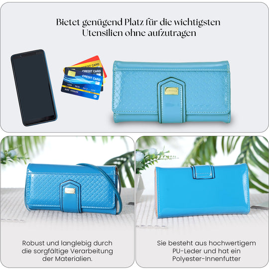 PASSAGE - Geprägte PU-Leder Crossbody Geldbörse, Größe: 18,5 x 3,5 x 9,5 cm, hellblau