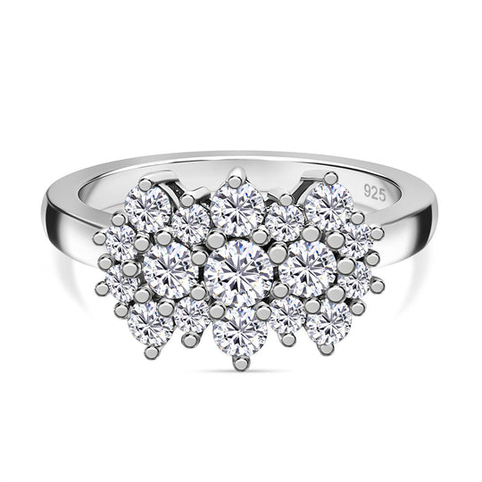 Moissanit Cluster Ring, 925 Silber rhodiniert (Größe 19.00) ca. 1.00 ct