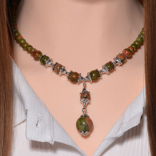 Unakite Halskette, ca. 45 cm, ca. 190.00 ct