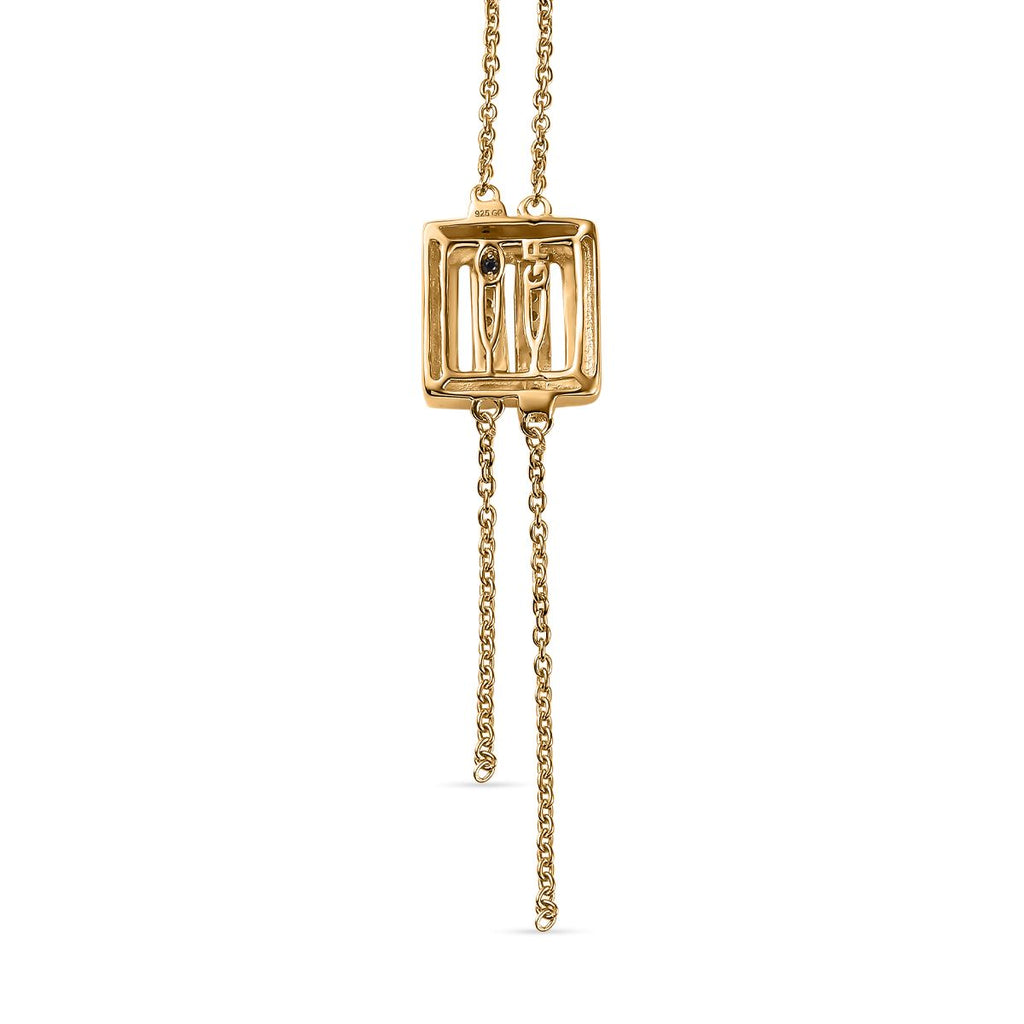 Kanchanaburi Blauer Saphir, Weißer Diamant Halskette ca. 45 cm 925 Silber Gelbgold Vermeil ca. 0,22 ct.