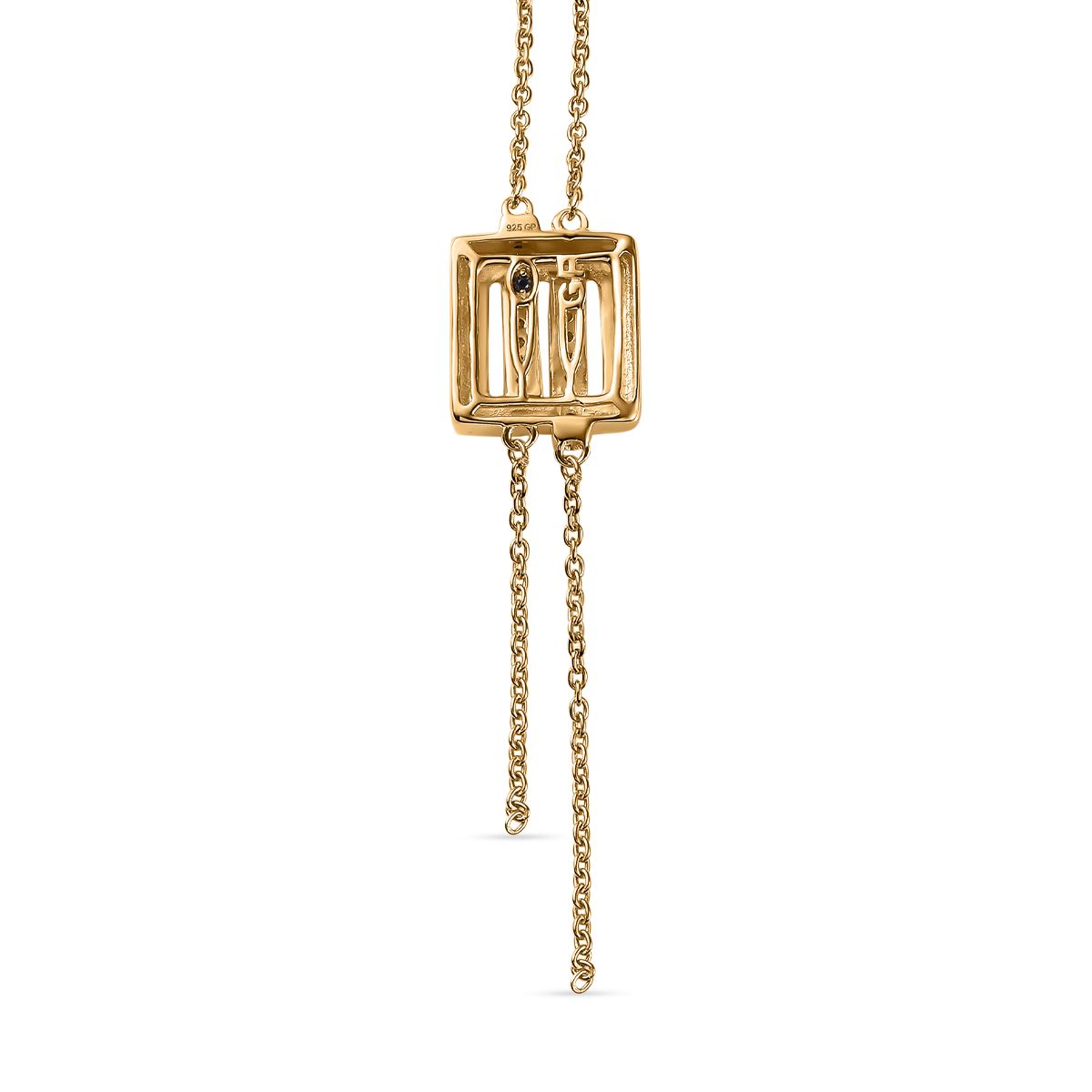 Kanchanaburi Blauer Saphir, Weißer Diamant Halskette ca. 45 cm 925 Silber Gelbgold Vermeil ca. 0,22 ct.