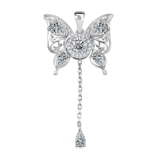 Moissanit Schmetterling Anhänger im Designer-Stil, 925 Silber rhodiniert - 1,85 ct.