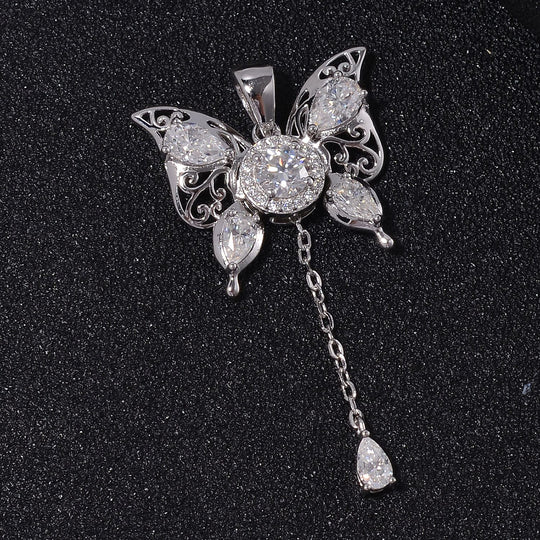 Moissanit Schmetterling Anhänger im Designer-Stil, 925 Silber rhodiniert - 1,85 ct.