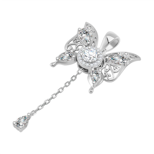 Moissanit Schmetterling Anhänger im Designer-Stil, 925 Silber rhodiniert - 1,85 ct.