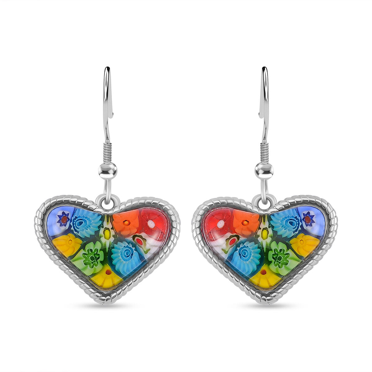 Mehrfarbiges Murano-Stil Glas Ohrringe 316L Edelstahl