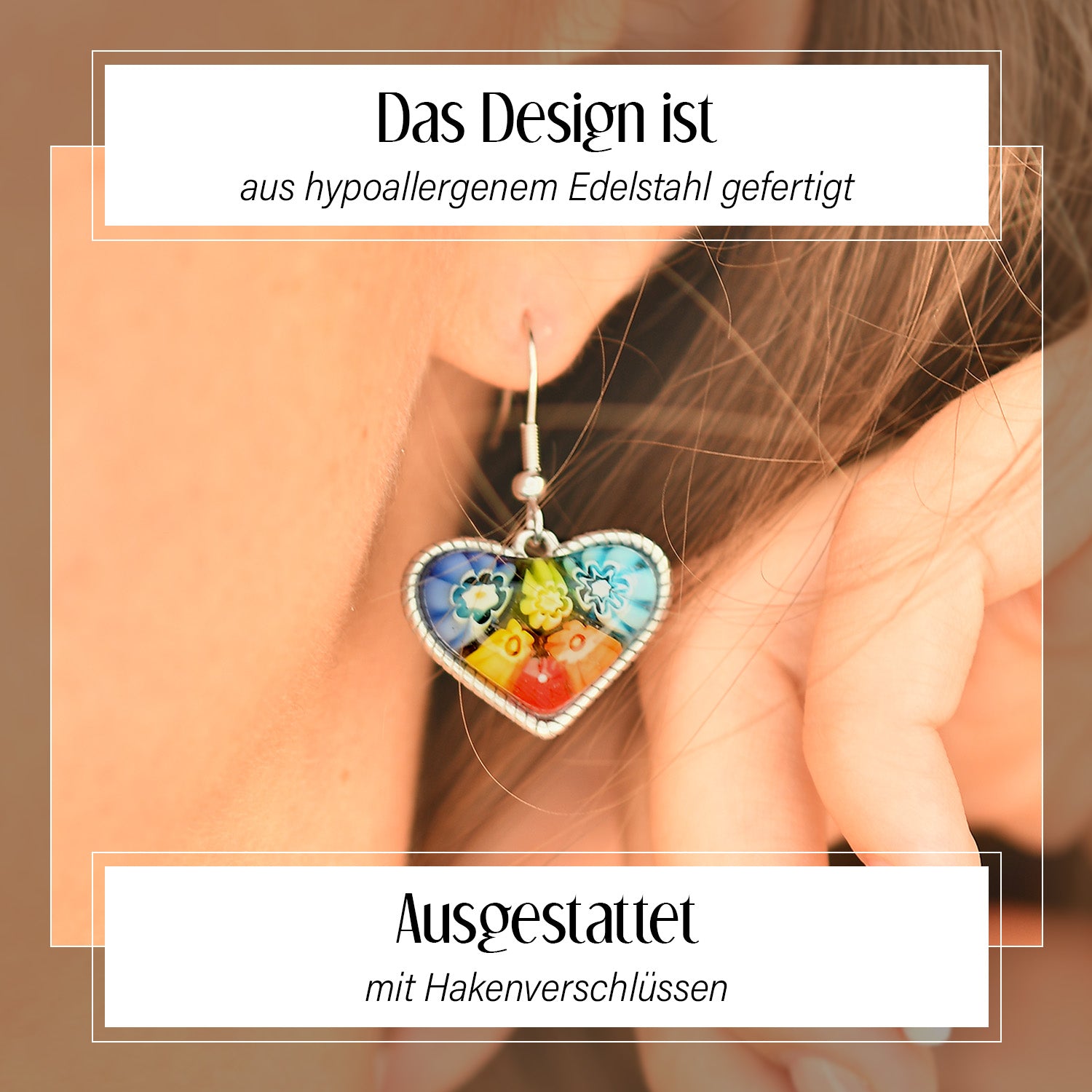 Mehrfarbiges Murano-Stil Glas Ohrringe 316L Edelstahl