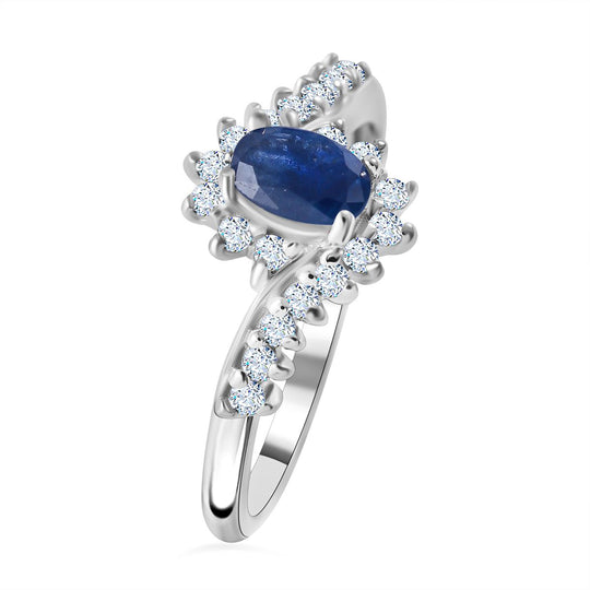 AA Blauer Saphir, Weißer Zirkon Ring 925 Silber rhodiniert ca. 1,13 ct