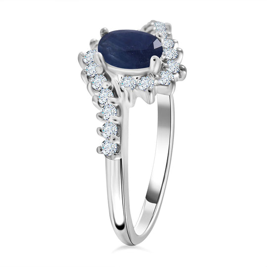 AA Blauer Saphir, Weißer Zirkon Ring 925 Silber rhodiniert ca. 1,13 ct
