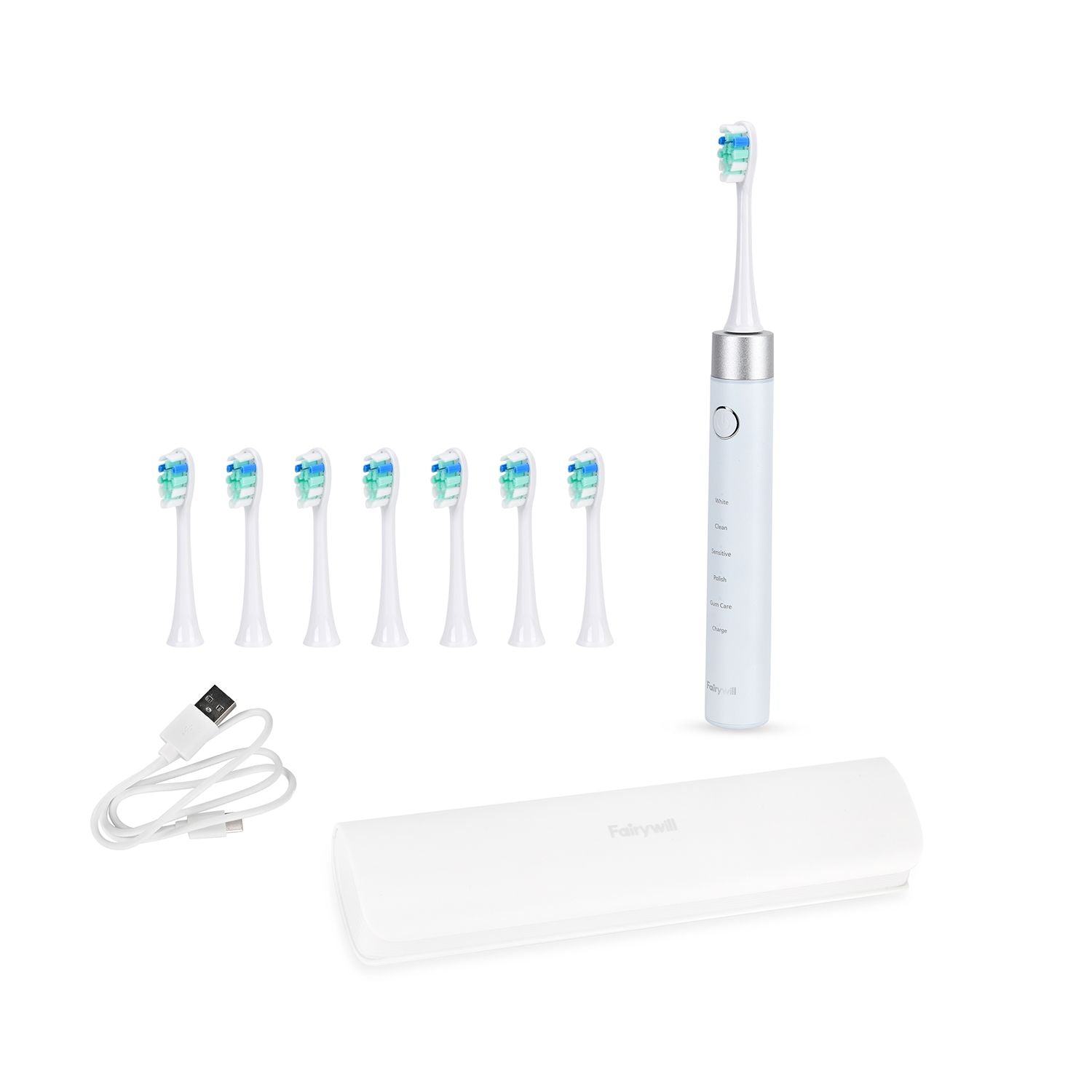 Fairwill Elektronische Schallzahnbürste mit 8 Bürstenköpfen, Maglev Motor, LED-Drucksensor, Wasserdicht IPX7, USB-Kabel, 5 Modi