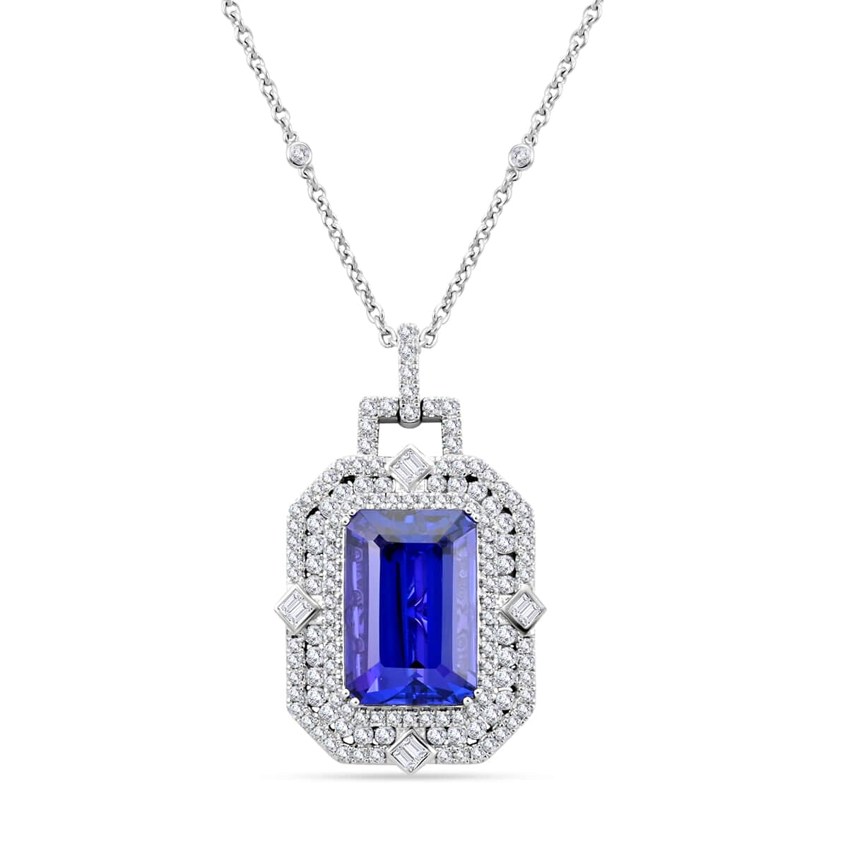 CHAIRMAN VAULT COLLECTION - AAAA Tansanit, Weißer Diamant AGI zertifiziert Halskette, zertifiziert und geprüft, 950 Platin ca. 20.05 ct