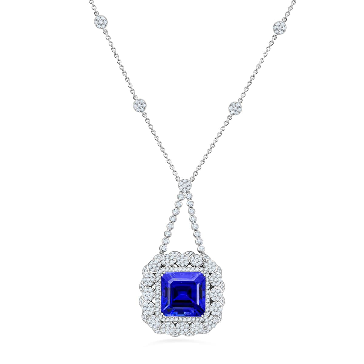 CHAIRMAN VAULT COLLECTION - AAAA Tansanit, Weißer Diamant AGI zertifiziert Anhänger, zertifiziert und geprüft, 950 Platin ca. 43.35 ct