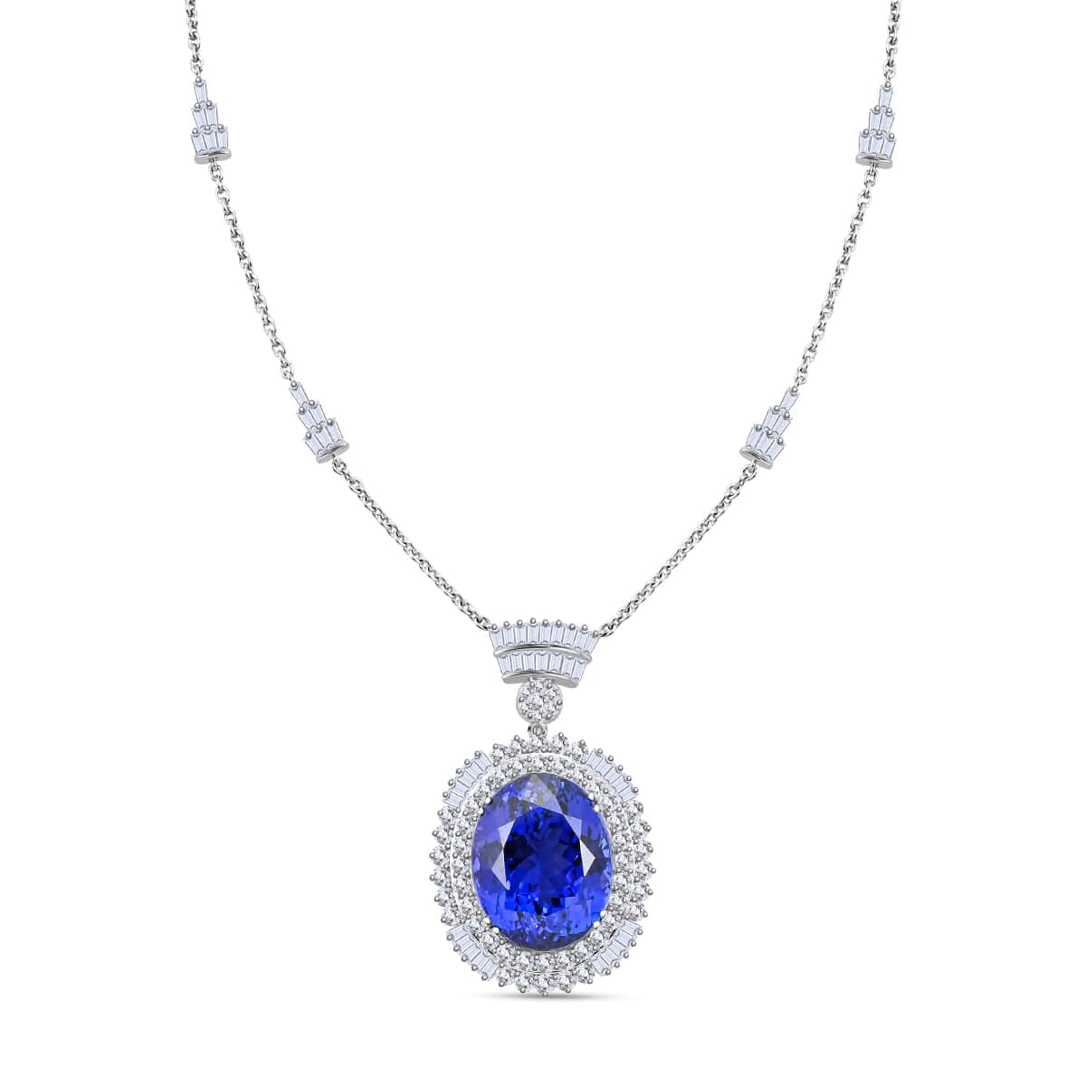 CHAIRMAN VAULT COLLECTION - AAAA Tansanit, Weißer Diamant AGI zertifiziert Anhänger, zertifiziert und geprüft, 950 Platin ca. 35.06 ct