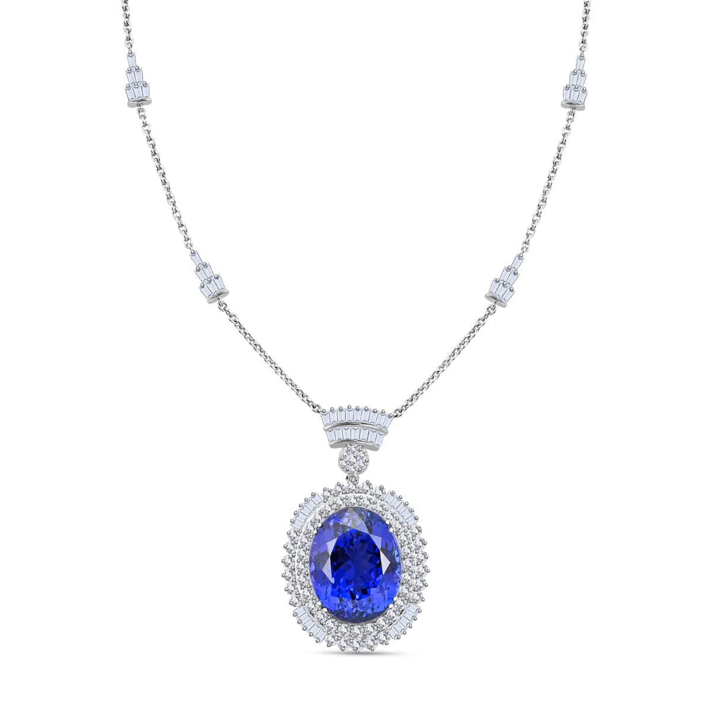 CHAIRMAN VAULT COLLECTION - AAAA Tansanit, Weißer Diamant AGI zertifiziert Anhänger, zertifiziert und geprüft, 950 Platin ca. 35.06 ct