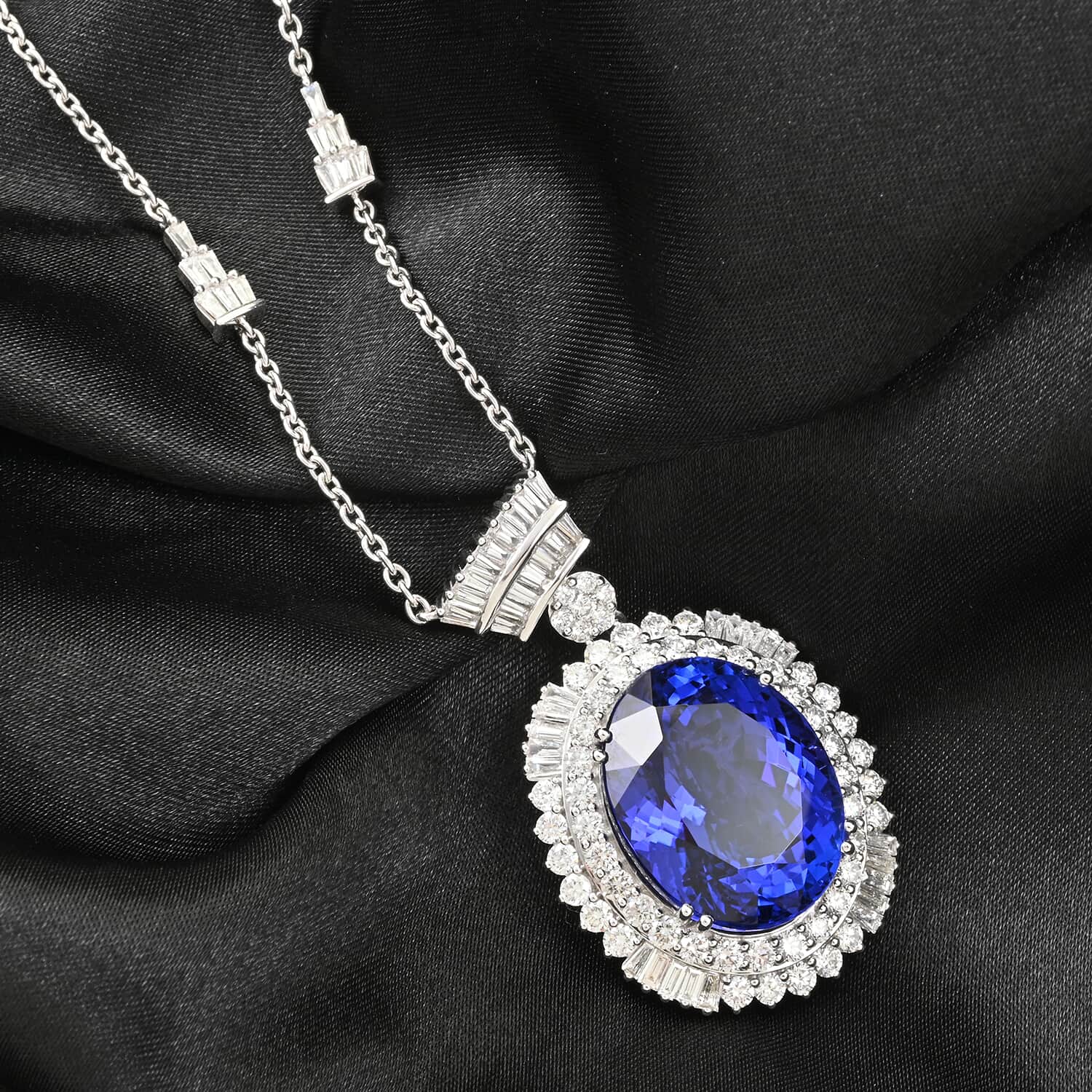 CHAIRMAN VAULT COLLECTION - AAAA Tansanit, Weißer Diamant AGI zertifiziert Anhänger, zertifiziert und geprüft, 950 Platin ca. 35.06 ct