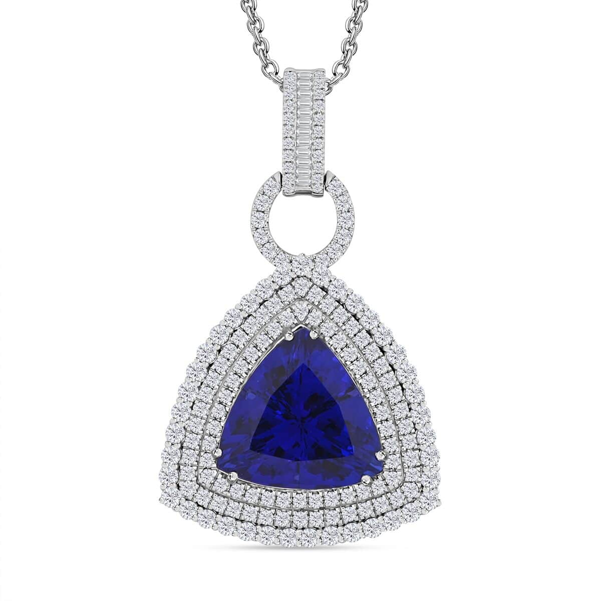 CHAIRMAN VAULT COLLECTION - AAAA Tansanit, Weißer Diamant AGI zertifiziert Anhänger, zertifiziert und geprüft, 950 Platin ca. 24.39 ct