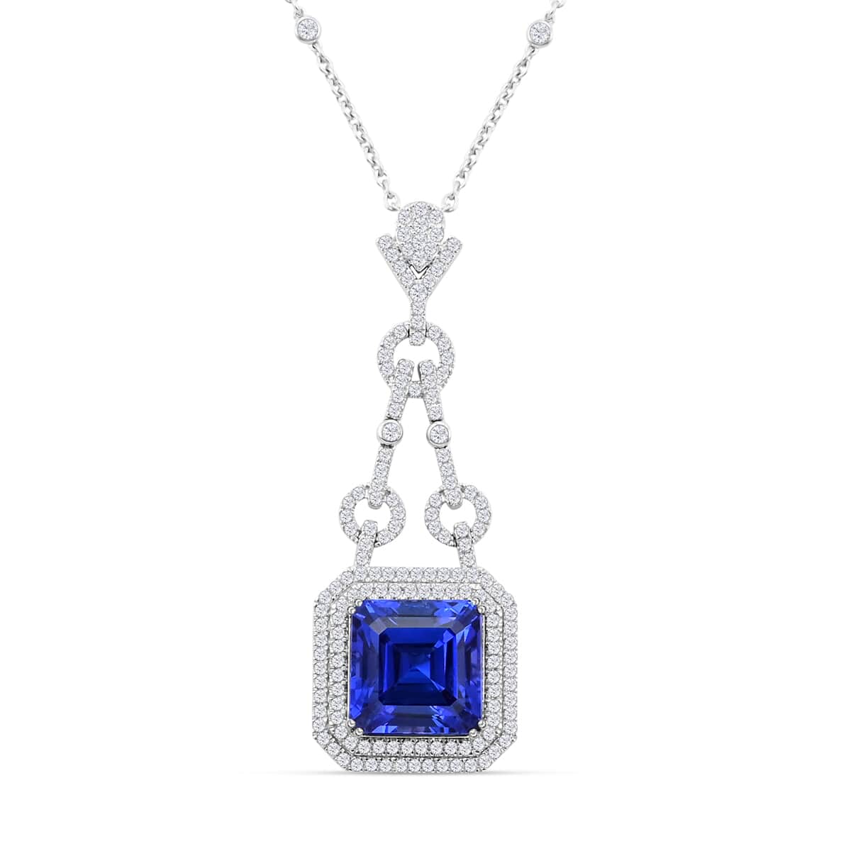 CHAIRMAN VAULT COLLECTION - AAAA Tansanit, Weißer Diamant AGI zertifiziert Anhänger, zertifiziert und geprüft, 950 Platin ca. 24.86 ct