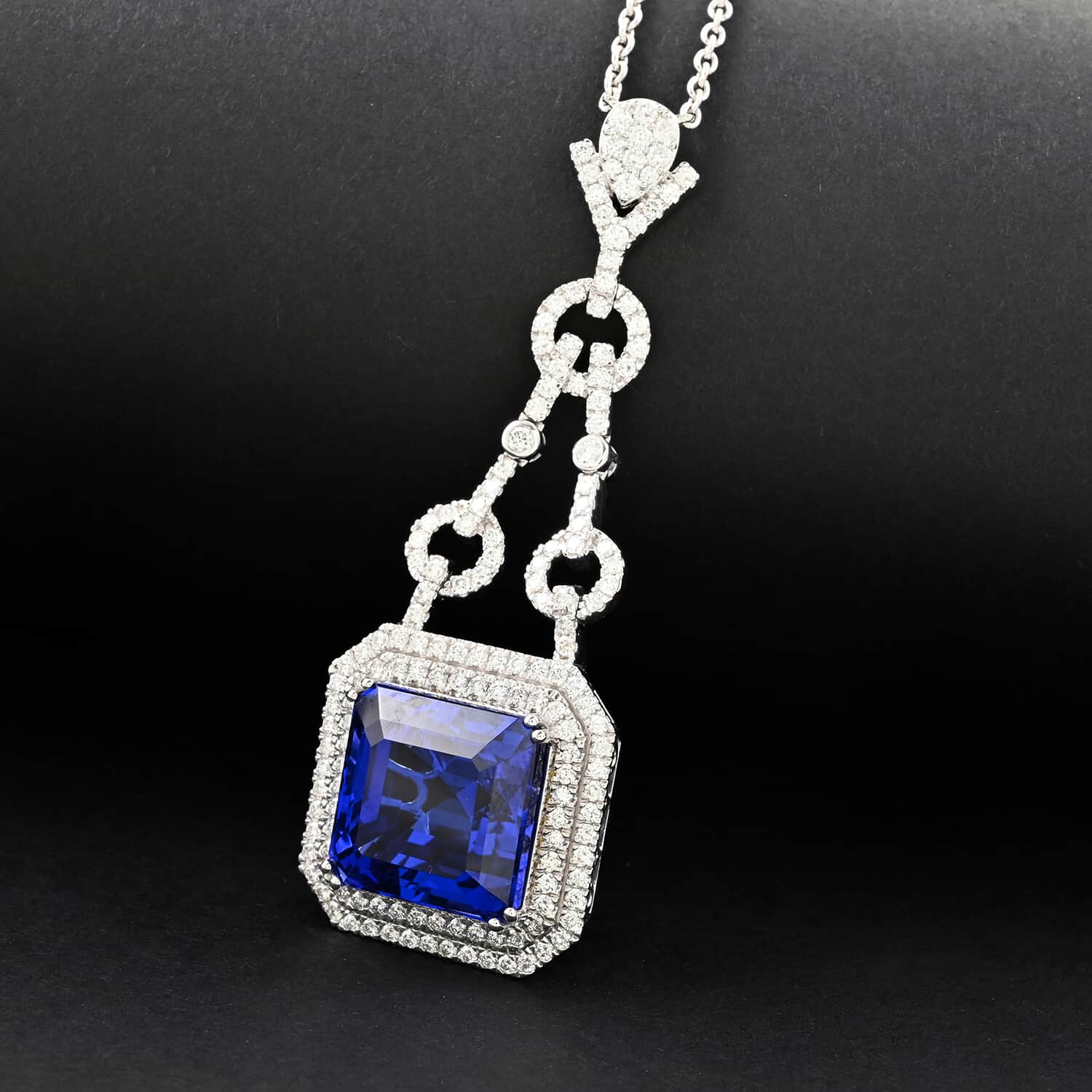 CHAIRMAN VAULT COLLECTION - AAAA Tansanit, Weißer Diamant AGI zertifiziert Anhänger, zertifiziert und geprüft, 950 Platin ca. 24.86 ct
