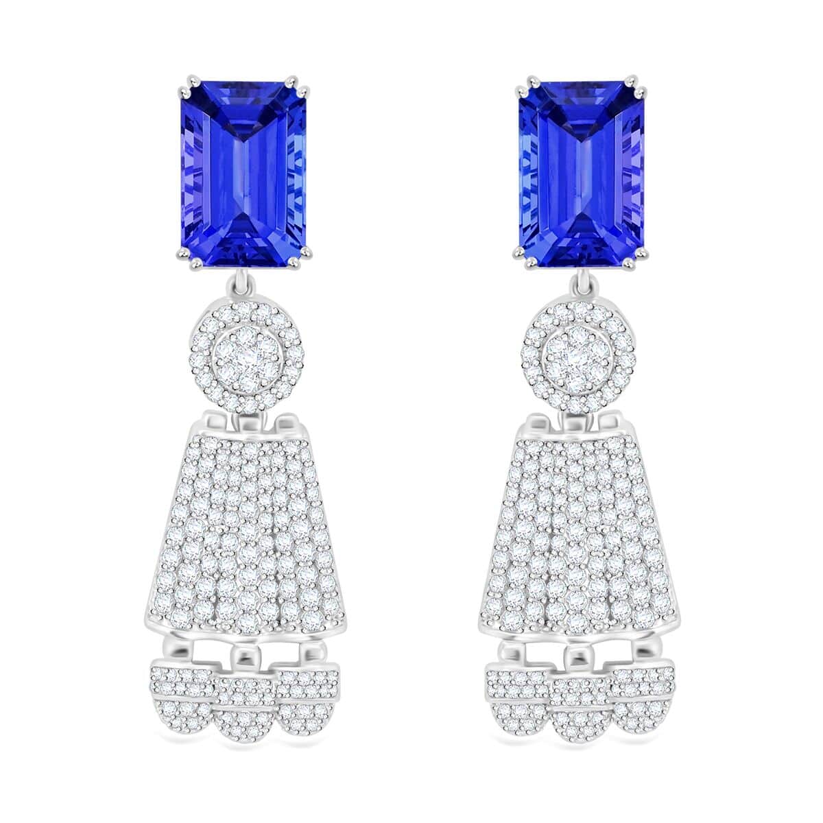 CHAIRMAN VAULT COLLECTION - AAAA Tansanit, Weißer Diamant AGI zertifiziert Ohrringe, zertifiziert und geprüft, 950 Platin ca. 25.47 ct
