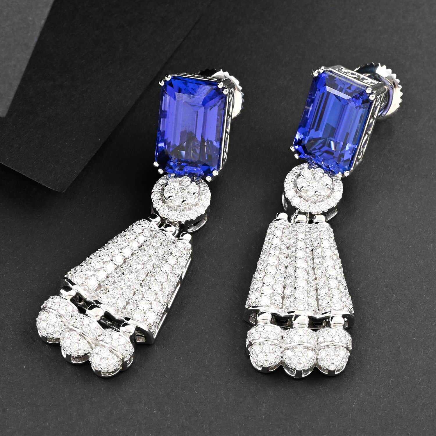 CHAIRMAN VAULT COLLECTION - AAAA Tansanit, Weißer Diamant AGI zertifiziert Ohrringe, zertifiziert und geprüft, 950 Platin ca. 25.47 ct