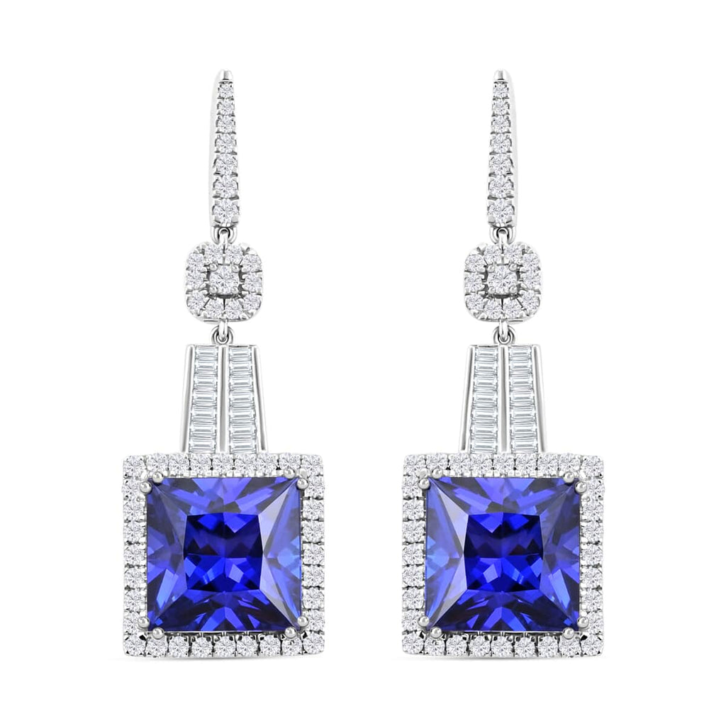 CHAIRMAN VAULT COLLECTION - AAAA Tansanit, Weißer Diamant AGI zertifiziert Ohrringe, zertifiziert und geprüft, 950 Platin ca. 24.04 ct