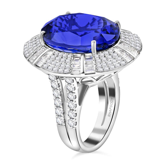 CHAIRMAN VAULT COLLECTION - AAAA Tansanit, Weißer Diamant AGI zertifiziert Ring, zertifiziert und geprüft, 950 Platin (Größe 17.00) ca. 27.15 ct
