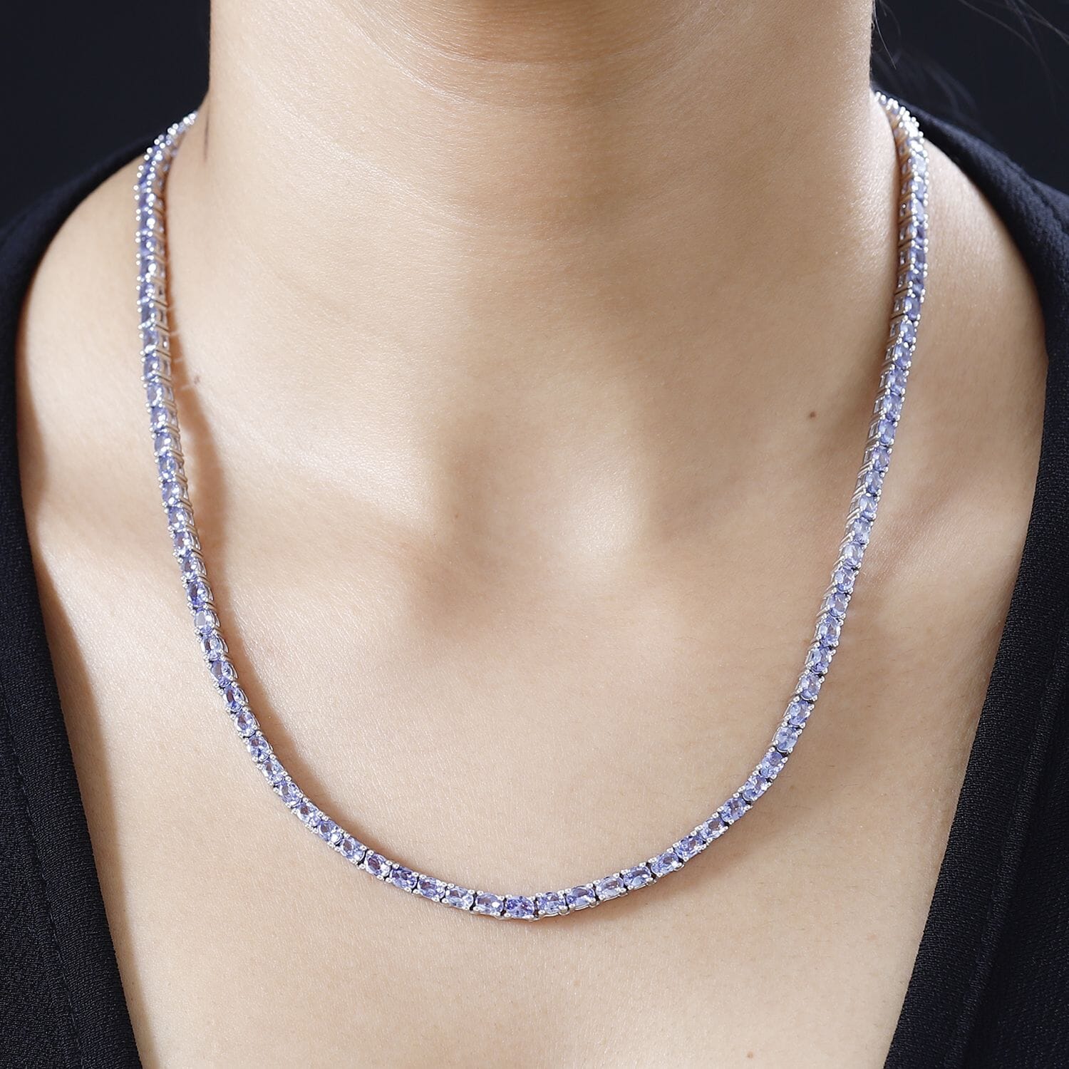 Tansanit Halskette ca. 45 cm 925 Silber platiniert ca. 16,80 ct.