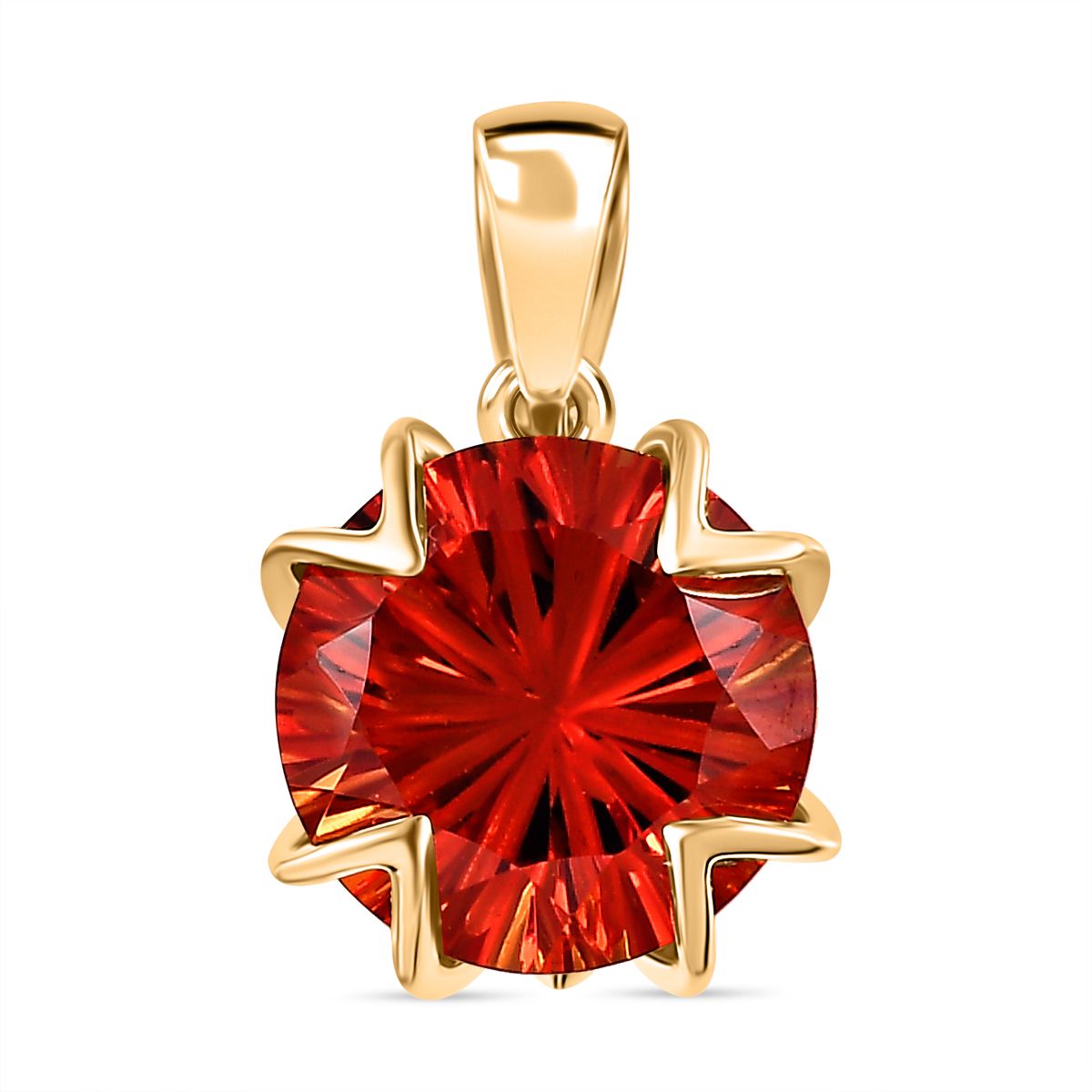 Lab Created Padparadscha-Saphir, Weißer Zirkon Anhänger 925 Silber Gelbgold Vermeil ca. 5.37 ct
