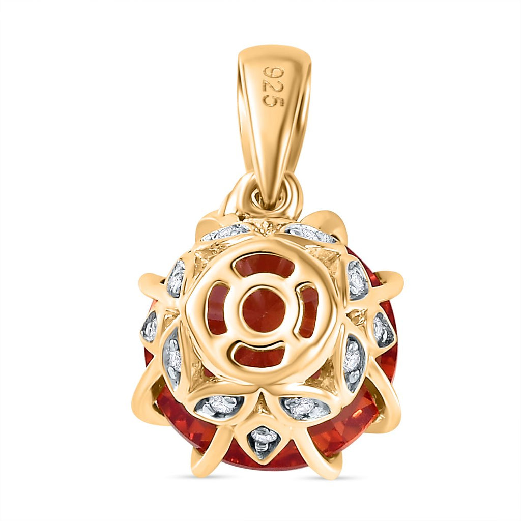Lab Created Padparadscha-Saphir, Weißer Zirkon Anhänger 925 Silber Gelbgold Vermeil ca. 5.37 ct