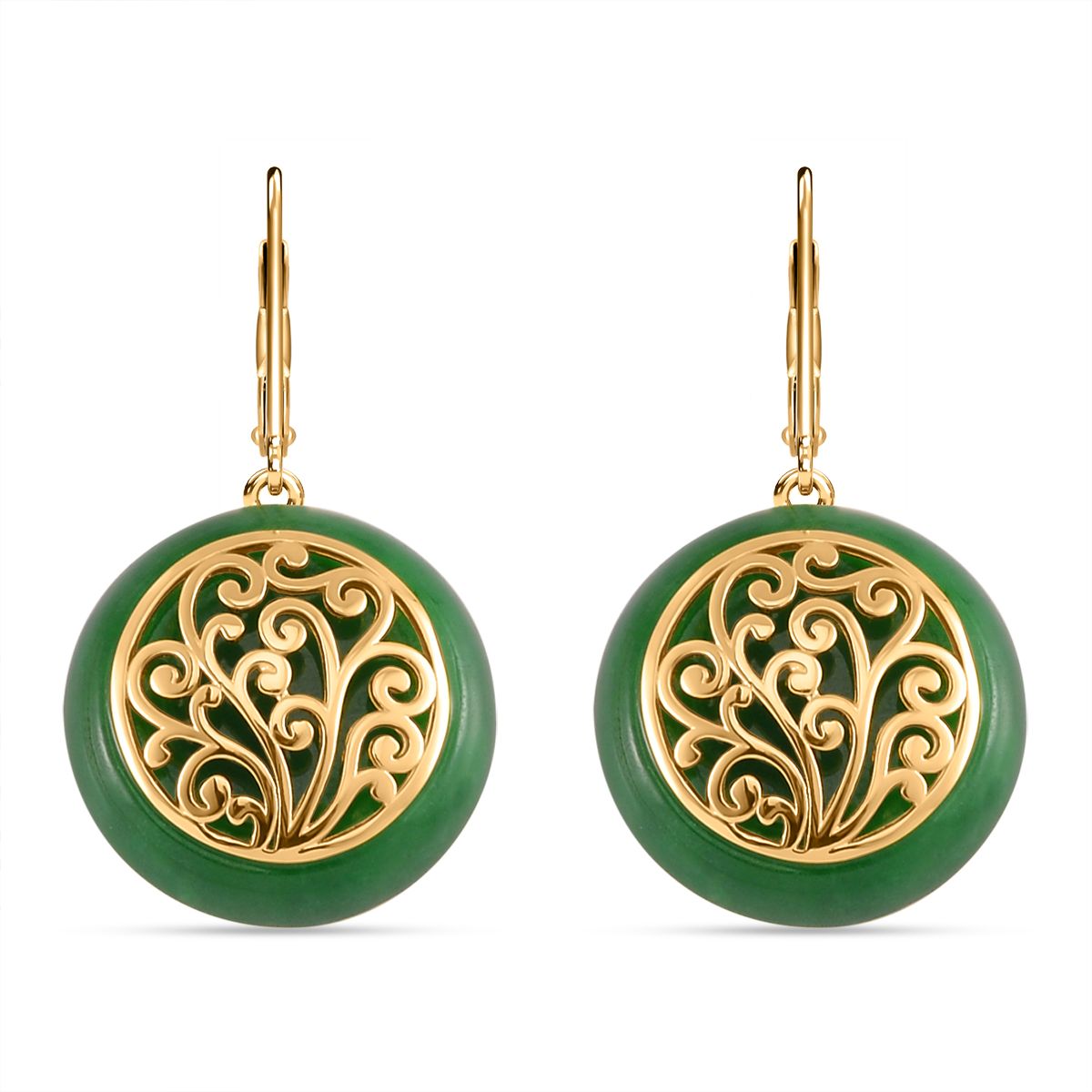 Grüne Jade Ohrringe 925 Silber Gelbgold Vermeil ca. 36.00 ct