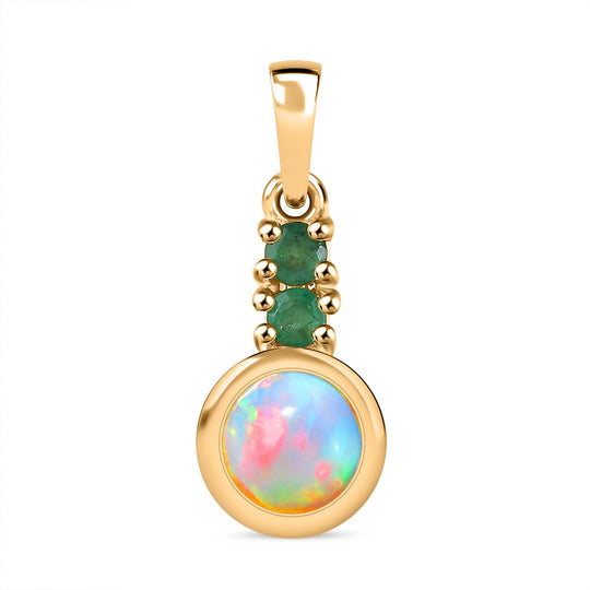 AA Natürlicher, äthiopischer Welo Opal, Tansanit Anhänger 925 Silber vergoldet ca. 0.68 ct