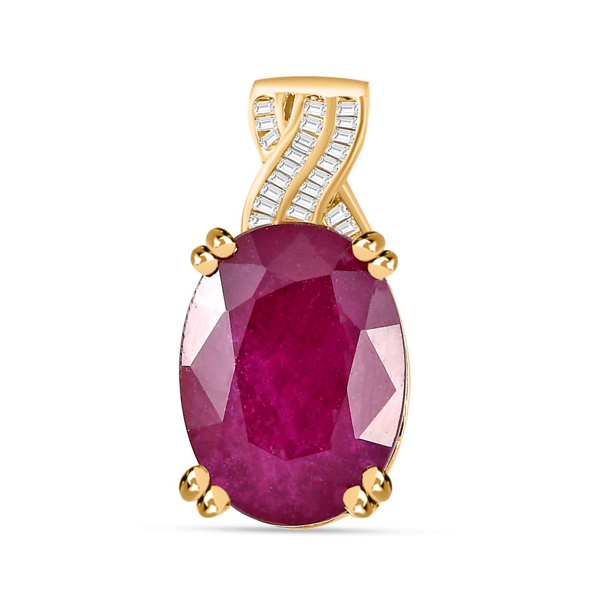 Afrikanischer Rubin (Fissure gefüllt), Weißer Diamant Anhänger 925 Silber vergoldet ca. 15,27 ct.