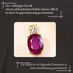 Afrikanischer Rubin (Fissure gefüllt), Weißer Diamant Anhänger 925 Silber vergoldet ca. 15,27 ct.