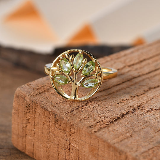 Peridot Ring 925 Silber Gelbgold Vermeil ca. 0,77 ct