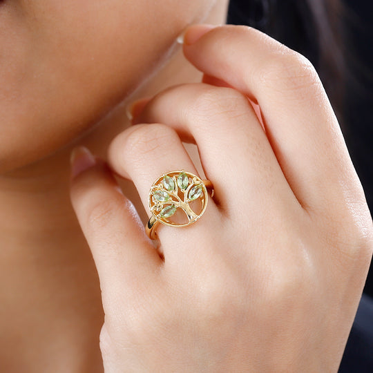 Peridot Ring 925 Silber Gelbgold Vermeil ca. 0,77 ct
