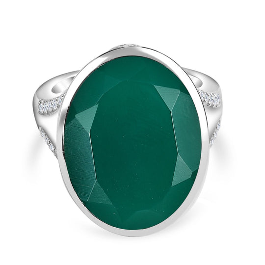 Verde Onyx, Weißer Zirkon Ring 925 Silber platiniert (Größe 18.00) ca. 14,78 ct