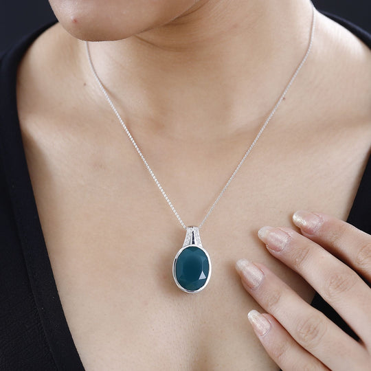 Verde Onyx, Weißer Zirkon Anhänger 925 Silber platiniert ca. 14,58 ct.